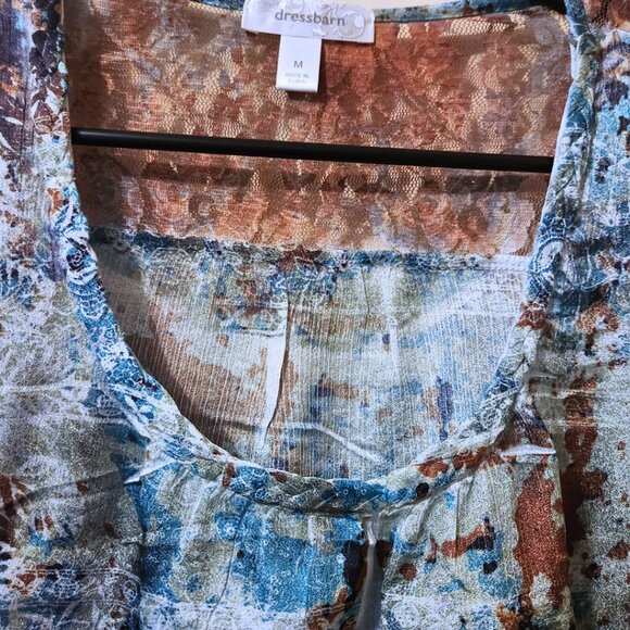 Dressbarn Blue Abstract Rhinestone Mixed-Media Tee | Boho and Y2K | Size M - Picture 7 of 11